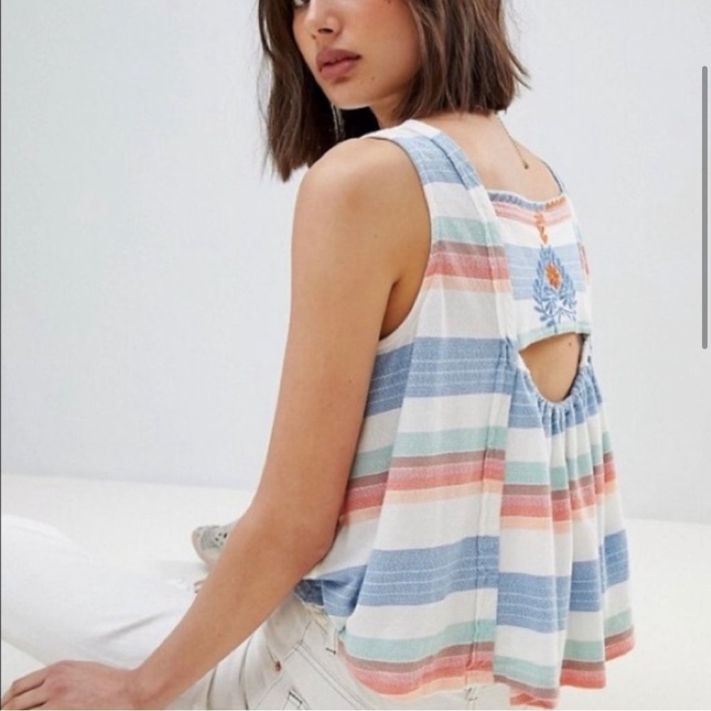 Free People OB758848 Vintage-Inspired Sleeveless Striped Tank in Ivory Combo Med - Picture 2 of 6